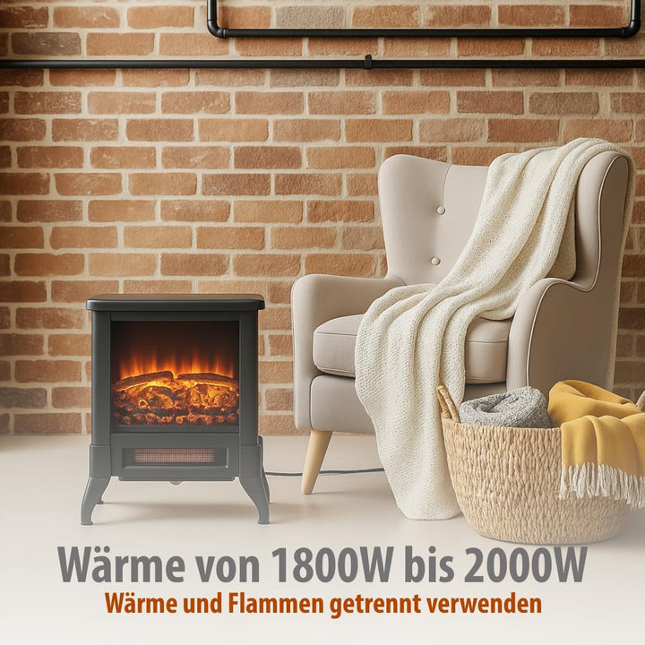 Classic Fire Elektrokamin Verona - Elektrischer Kamin 2000W - mit Heizung und Kaminfeuer - Deko Kami