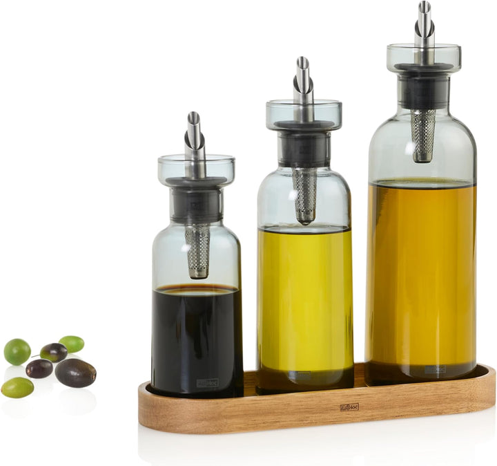 AdHoc BZ77 Set Ölspender oder Essigspender AromaPour aus Glas in Grau | elegante Olivenölflasche mit