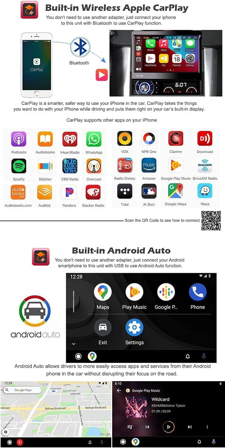 Erisin 7 Zoll Android 10 Abnehmbar 1Din Universal Autoradio mit GPS Navi HD Touchscreen Unterstützt