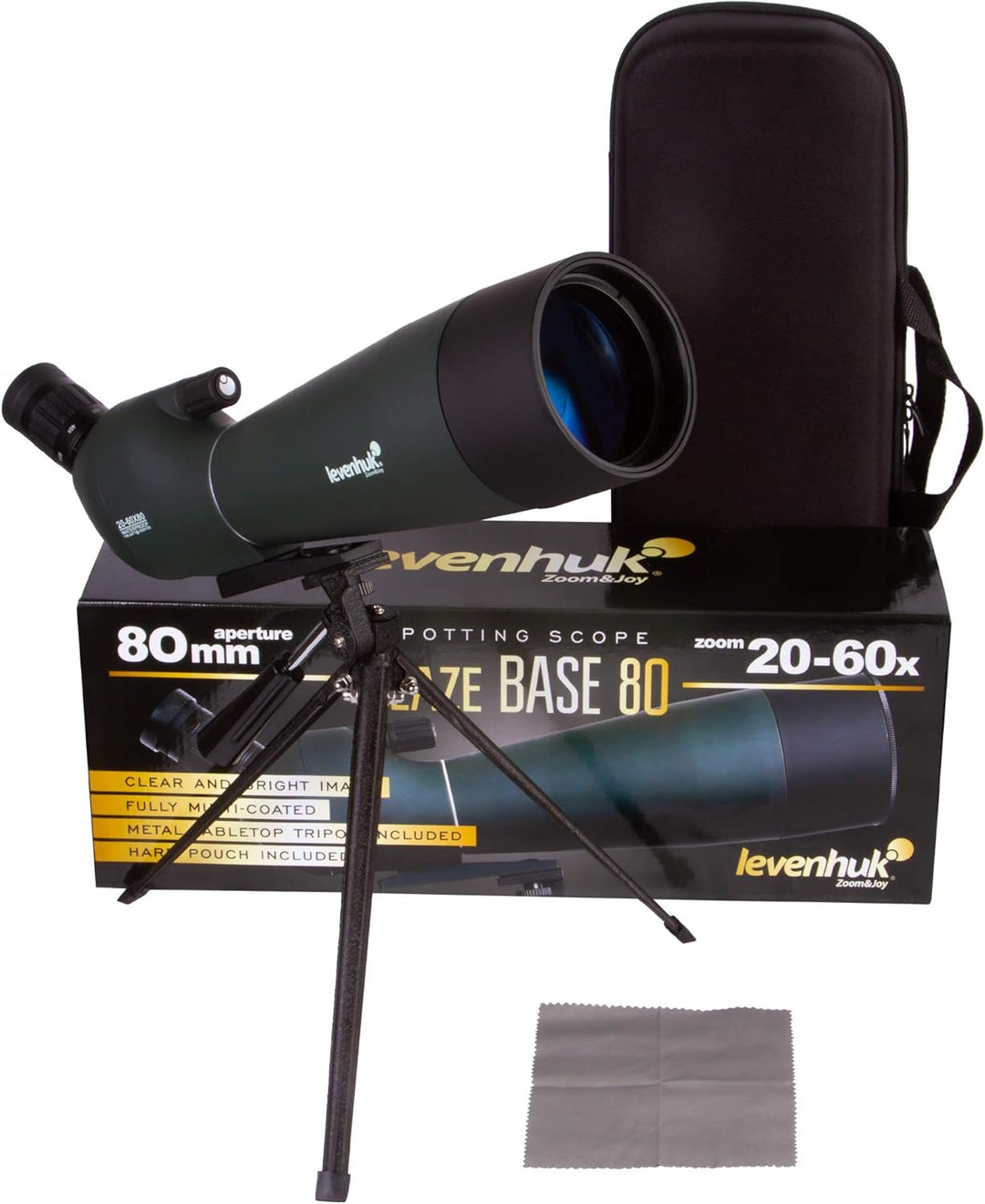 Levenhuk Blaze Base 80 Tragbares Spektiv mit BK-7-Glasoptik, Metall-Tischstativ und Tasche zur Beoba