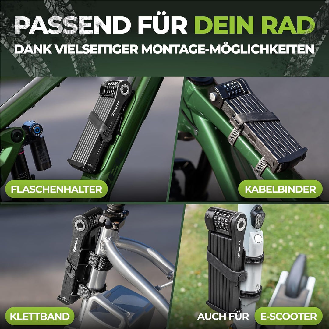TITANLOCK Fahrradschloss Faltschloss 120 cm Diebstahlsicher [Individueller Pin] Zahlenschloss Schnel
