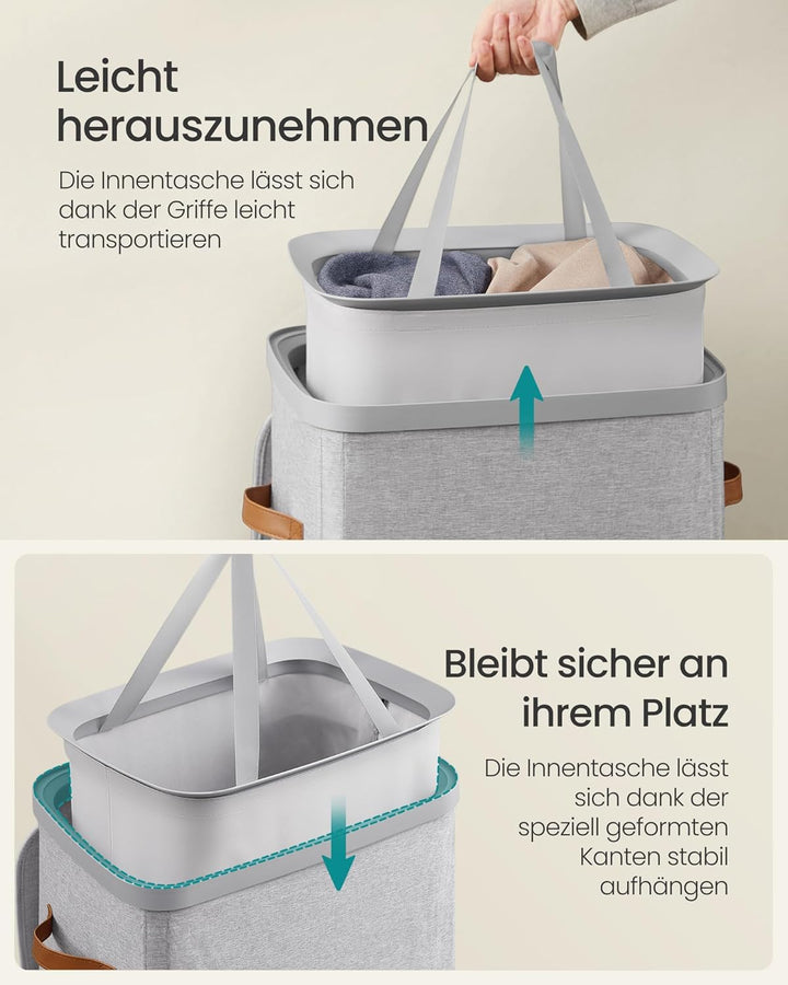 SONGMICS Wäschekorb, 100 L Wäschesammler, Wäschetonne, leichter Aufbau, mit Deckel und Griffen, hera