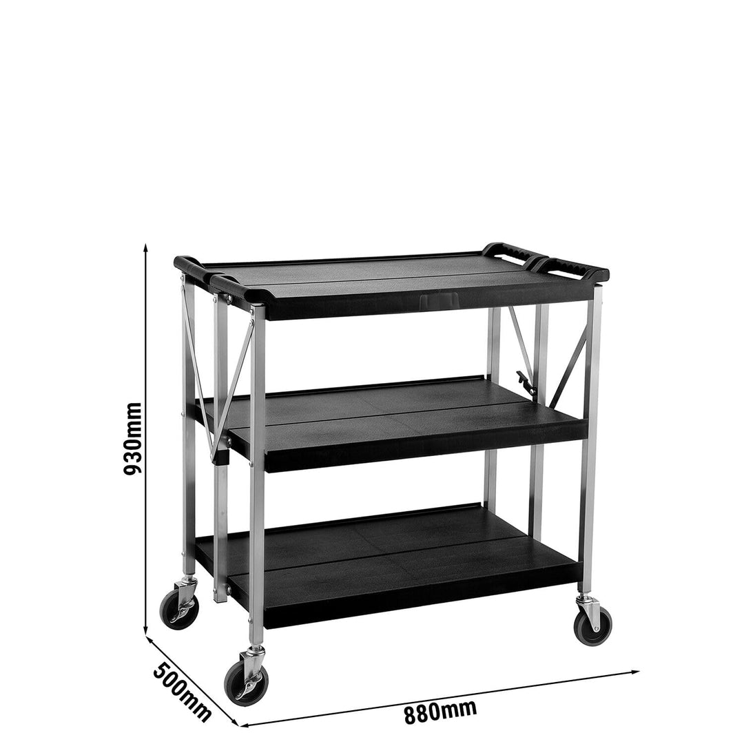 GGM Gastro | SWKH83 | Servierwagen - klappbar - aus Kunststoff 880x500mm- mit 3 Abstellflächen
