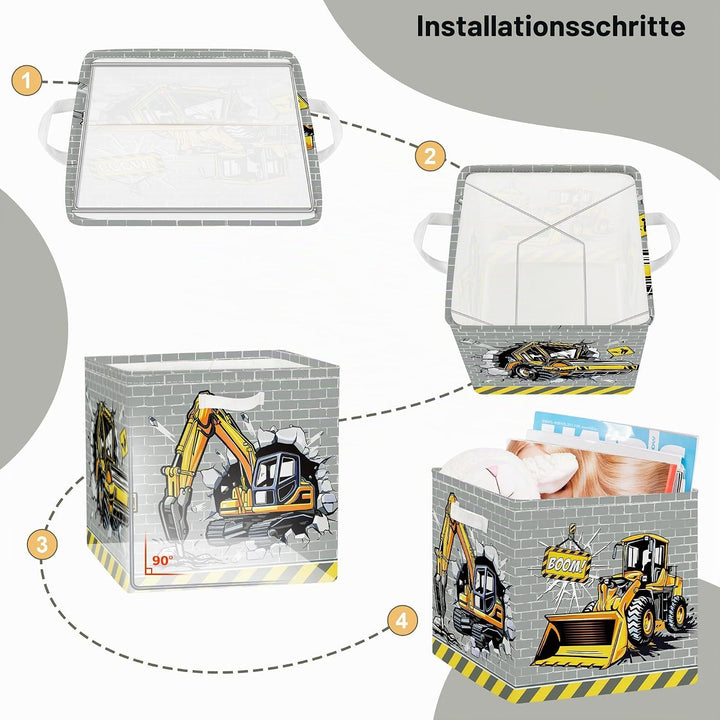 30cm Aufbewahrungsbox 3 Stück Baufahrzeuge Aufbewahrungskorb Kinder Auto Aufbewahrungswürfel Organiz