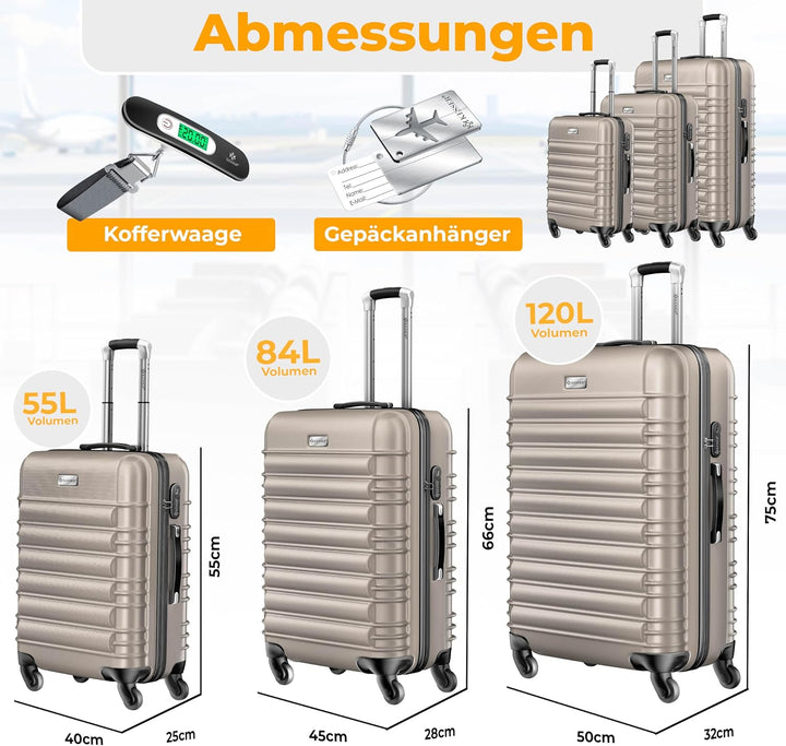 KESSER® 3tlg. Hartschalenkofferset Hard Shell Basic Hartschalenkoffer Trolley Koffer Reisekoffer Rei