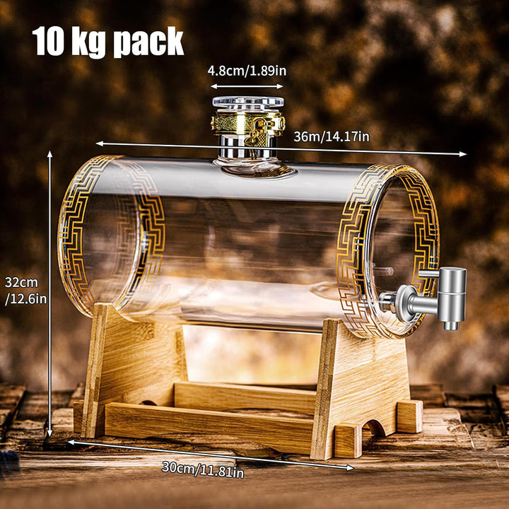 Glas Weinfass mit Hahn, Whisky Dekanter Set mit Ständer, Fassförmiger Getränkespender aus Glas 3-5L,