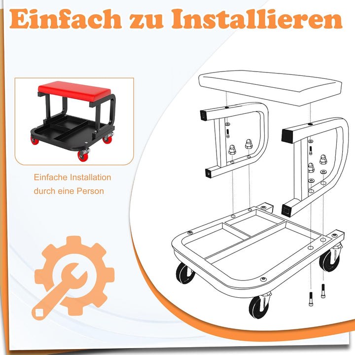 ACXIN Werkstatthocke Montagehocker mit Rollen Werkstattsitz mit Ablage Werkstattstuhl aus PP und Eis