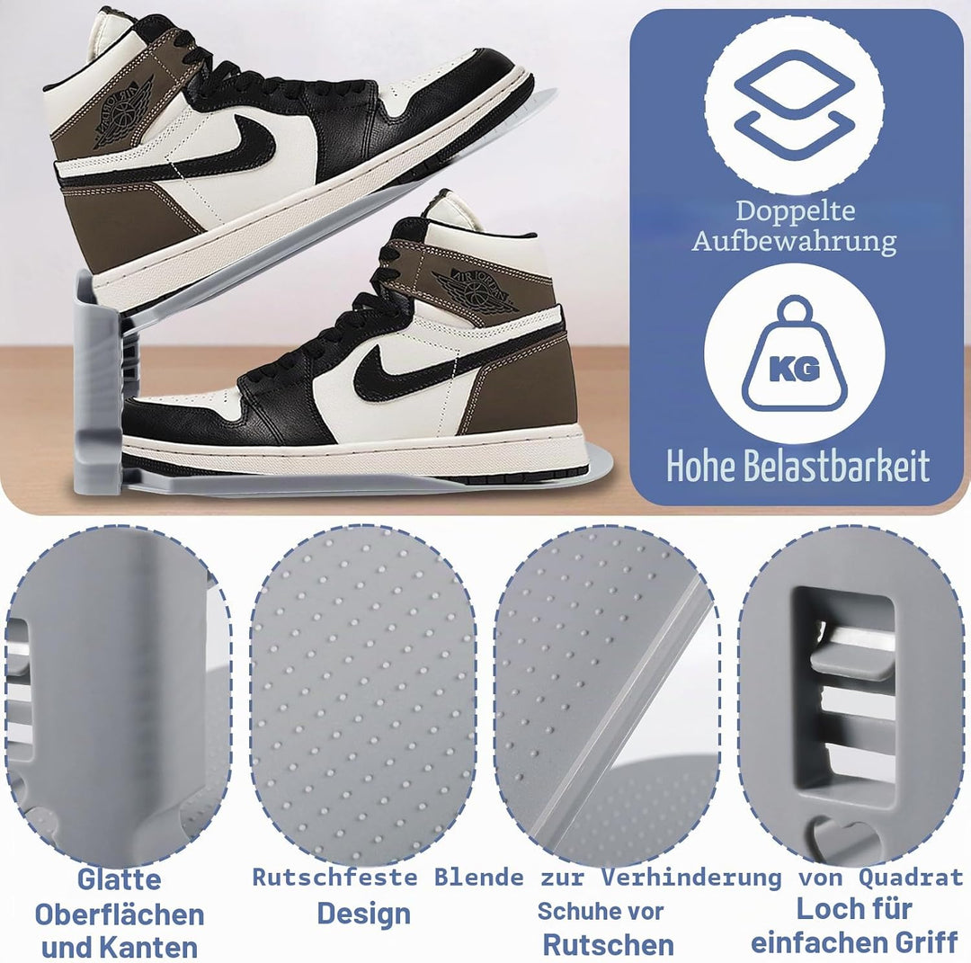 10 Stück Einstellbare Schuhregale, Schuhhalter Set,3 Höhenverstellbar Abnehmbar, Platzsparend, rutsc