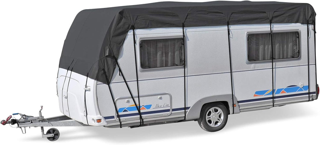 Wohnwagen &amp; Wohnmobil Schutzdach | Dachschutzplane | 5 bis 10 m Länge - 3 m Breite | 3 Schichten | 1