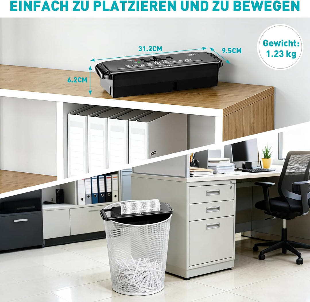 Aktenvernichter, 6 Blatt Streifenschnitt Papierschredder, inklusive Kreditkartenvernichtung, P-2, Ko
