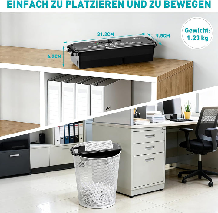 Aktenvernichter, 6 Blatt Streifenschnitt Papierschredder, inklusive Kreditkartenvernichtung, P-2, Ko