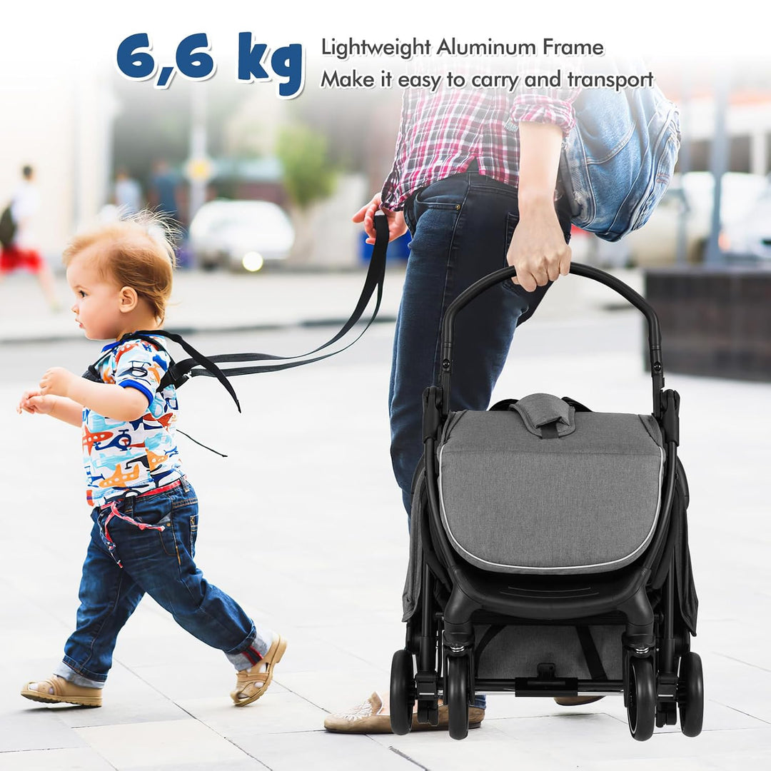 FANTASK Kinderwagen klappbar, Kinderbuggy mit verstellbarem Sonnendach, 5-Punkt-Sicherheitsgurt, Rei
