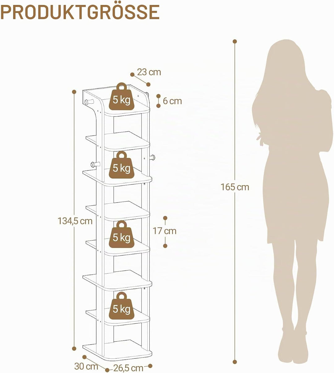Hzuaneri Schuhregal, Schmales Schuhablage mit 8 Ebenen, Holz-Schuh-Organizer mit Haken, Verstellbar,