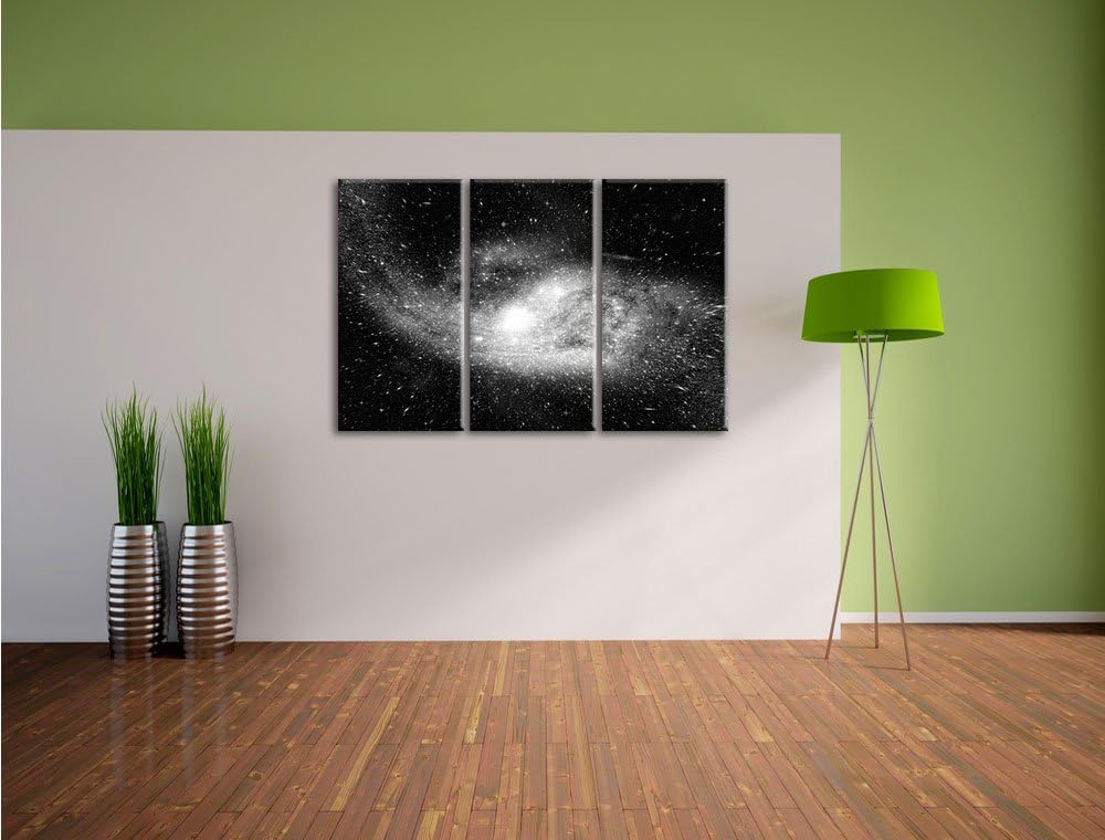 Pixxprint Ferne Galaxie im Sternenstaub Kunst B&amp;W 3-Teiler Leinwandbild 120x80 Bild auf Leinwand