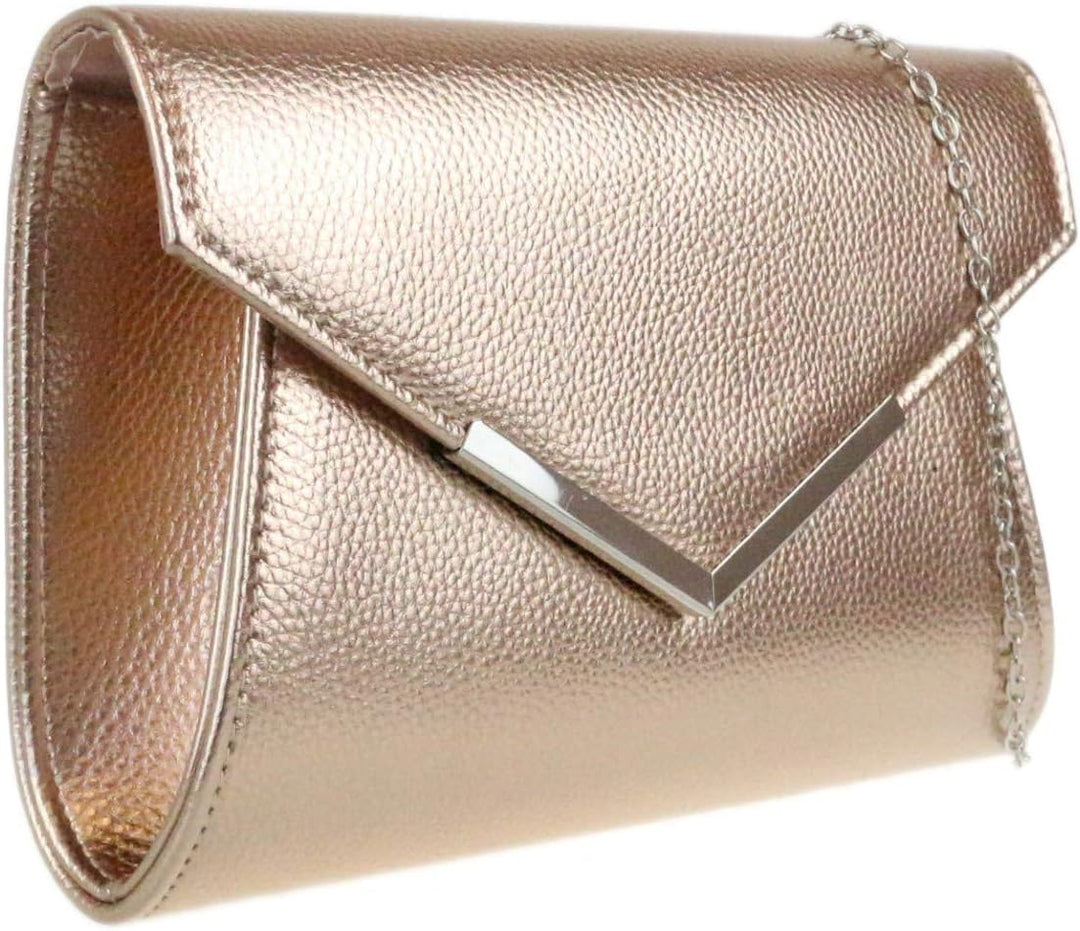 Girly Handbags Damen-Clutch aus Kunstleder mit metallischem Rahmen Champagnerfarben, Champagnerfarbe
