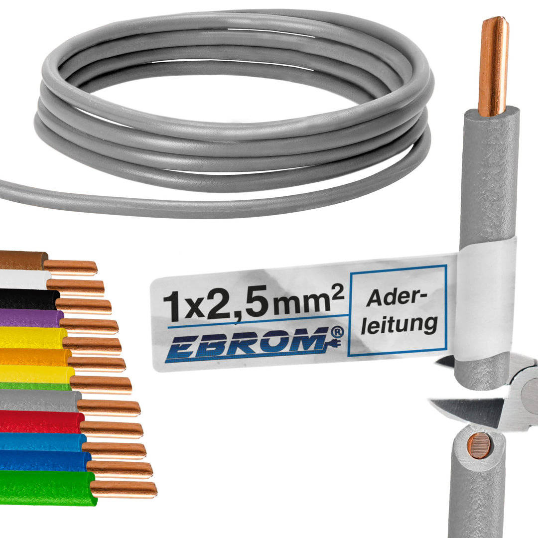 EBROM Aderleitung Einzelader starr H07V-U 2,5 mm² - Farbe: grau, 85 m, 85 m
