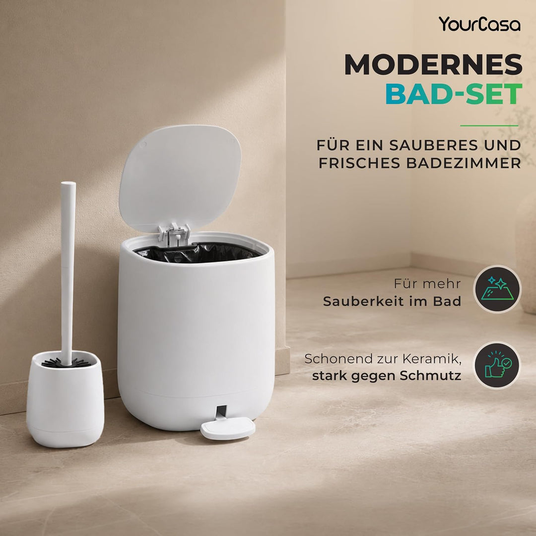 YourCasa Mülleimer Bad [5L] + Klobürste Set - Elegantes Design - Badeimer - Kosmetikeimer Badezimmer