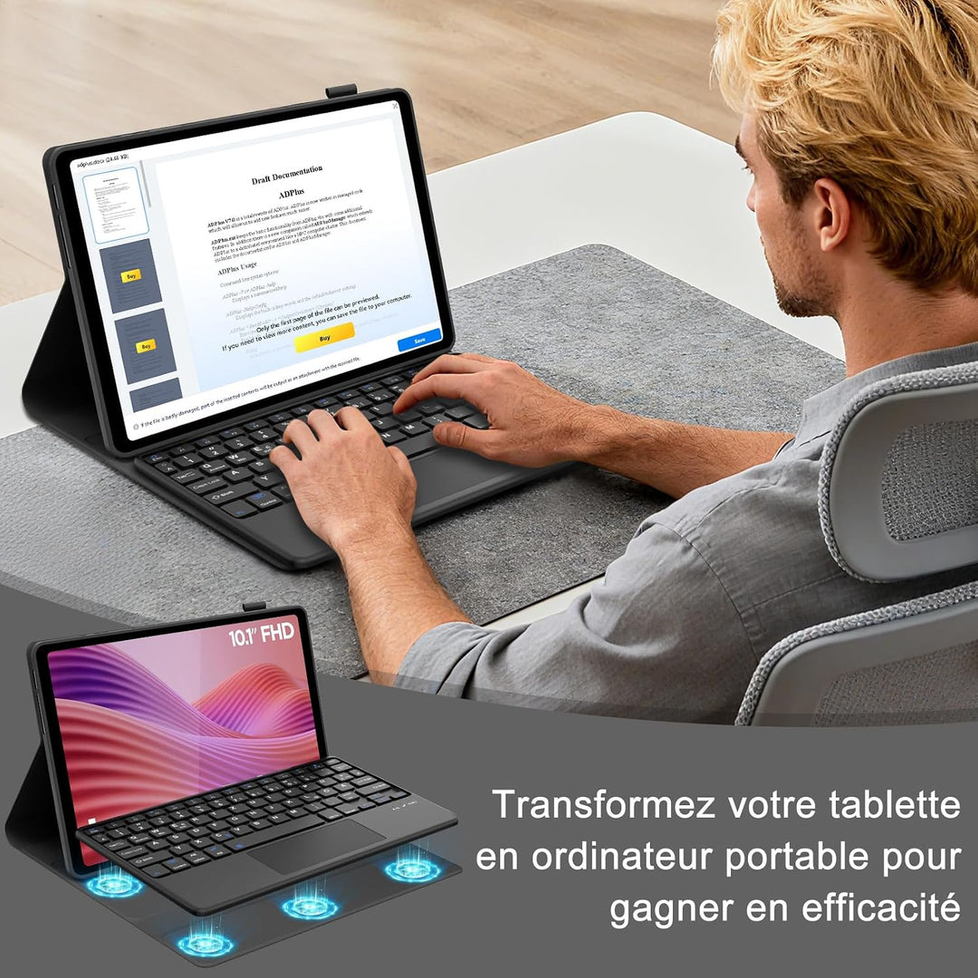 FOGARI Hülle Tastatur für Lenovo Tab 10.1 Zoll 2025 (TB-311FU) Schwarz - Lenovo Tab 10.1", Schwarz -
