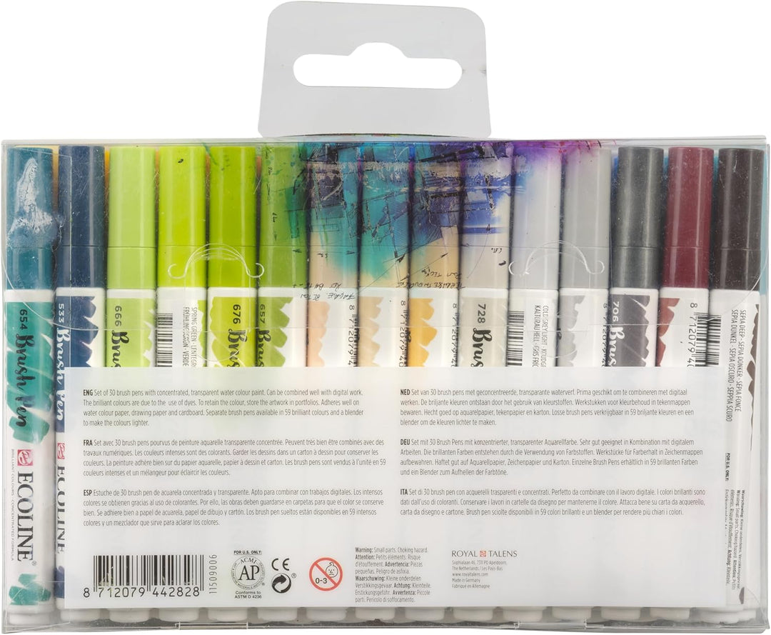 Ecoline Brush Pen-Set mit 30 flüssigen Aquarellstiften – Ergänzungsfarben | Mischbare Pinselstifte f