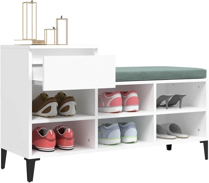Weisses Schuhregal 102x36x60 cm Holzwerkstoff mit Metallbeinen, Stauraum für Flur und Eingangsbereic
