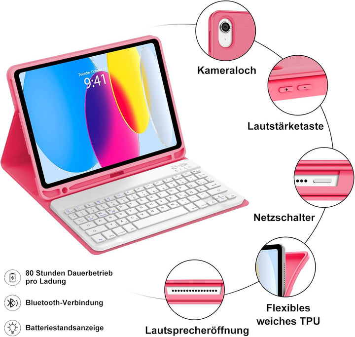 WINCHKING Tastatur Hülle für iPad Pro 12.9 6./5./4./3 Gen(2018-2022) Rosa, Rosa
