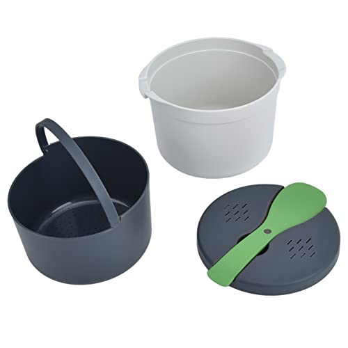 Cocoarm 2L Mikrowellen-Reiskocher-Set, Lebensmittelechtes PP-Material, Reislöffel-Deckelsieb, Dampft
