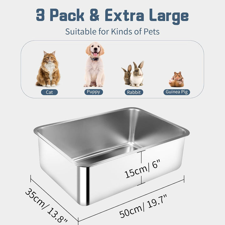 3er Set Edelstahl katzenklo XL, Grosse Katzentoilette, 50x35x15cm 50-35-15cm, 50-35-15cm