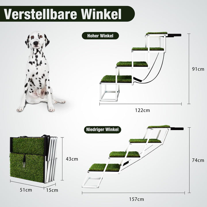 Extra Breit Hunderampe Auto Klappbar,Hundetreppe für Grosse Hunde mit rutschfeste Kunstrasen-Oberflä