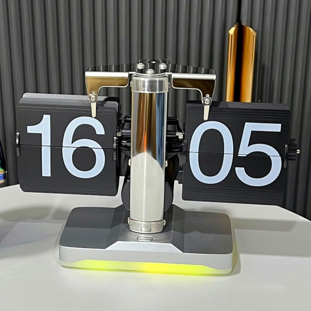 Bewinner Klappbare Schreibtisch-Regaluhr Im Retro-Stil, Automatisch Klappbare Schreibtisch-Tischuhr,