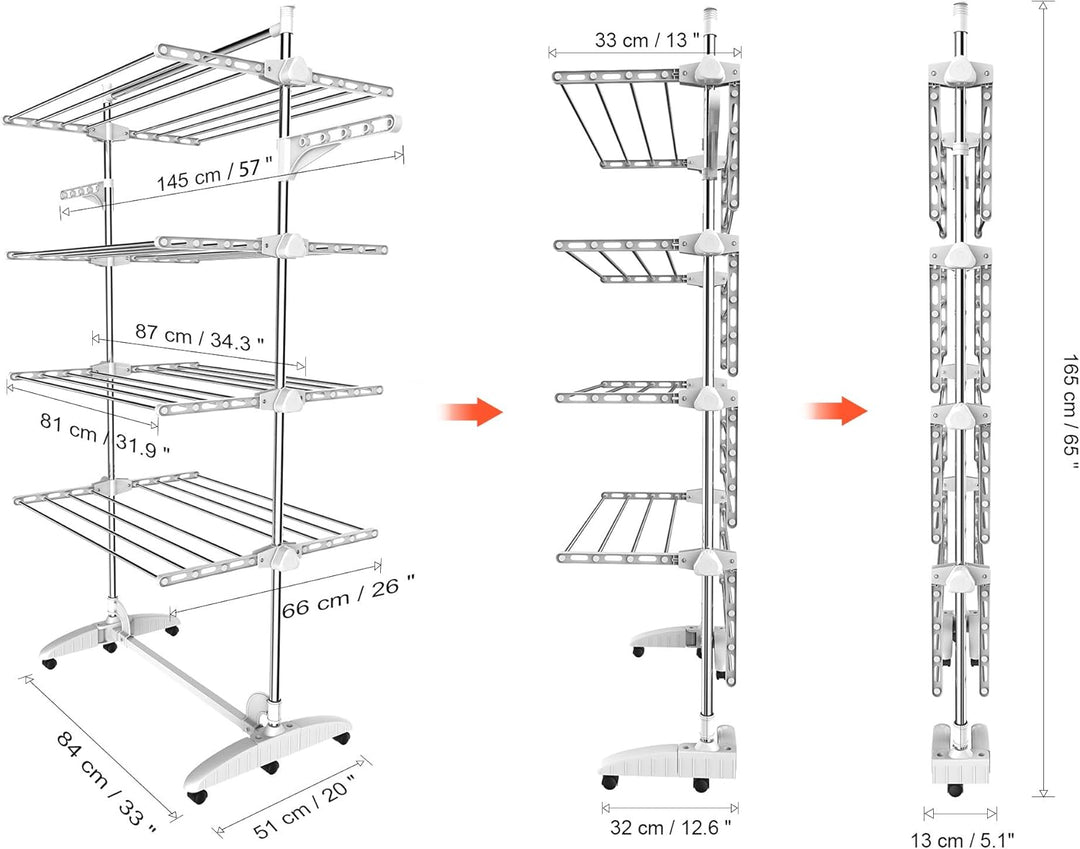 Todeco - Wäsche-Trockengestell, Wäscheständer - Material: Edelstahlrohre - Maximale Belastbarkeit: 3