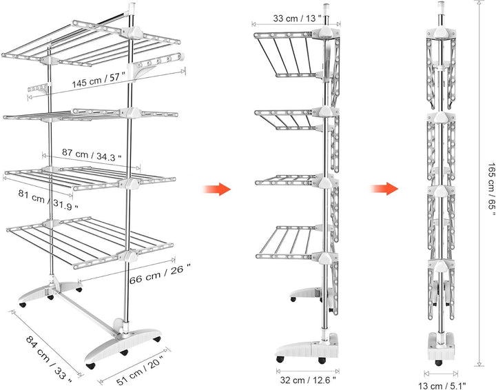 Todeco - Wäsche-Trockengestell, Wäscheständer - Material: Edelstahlrohre - Maximale Belastbarkeit: 3