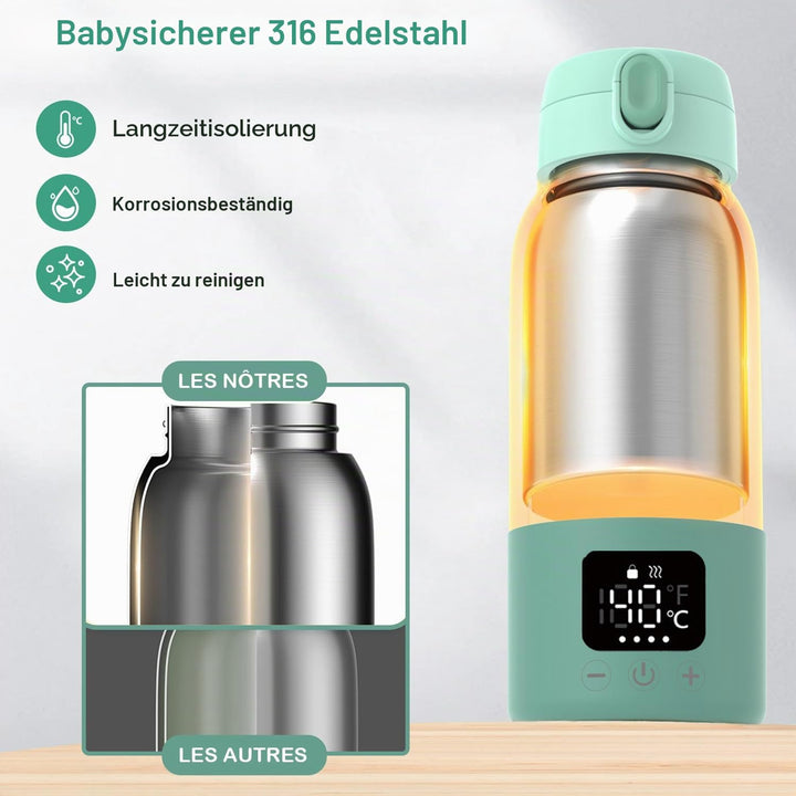Tragbarer Flaschenwärmer Baby für Unterwegs, Schnelles Aufheizen Muttermilch und Wasser, Lange Akkul