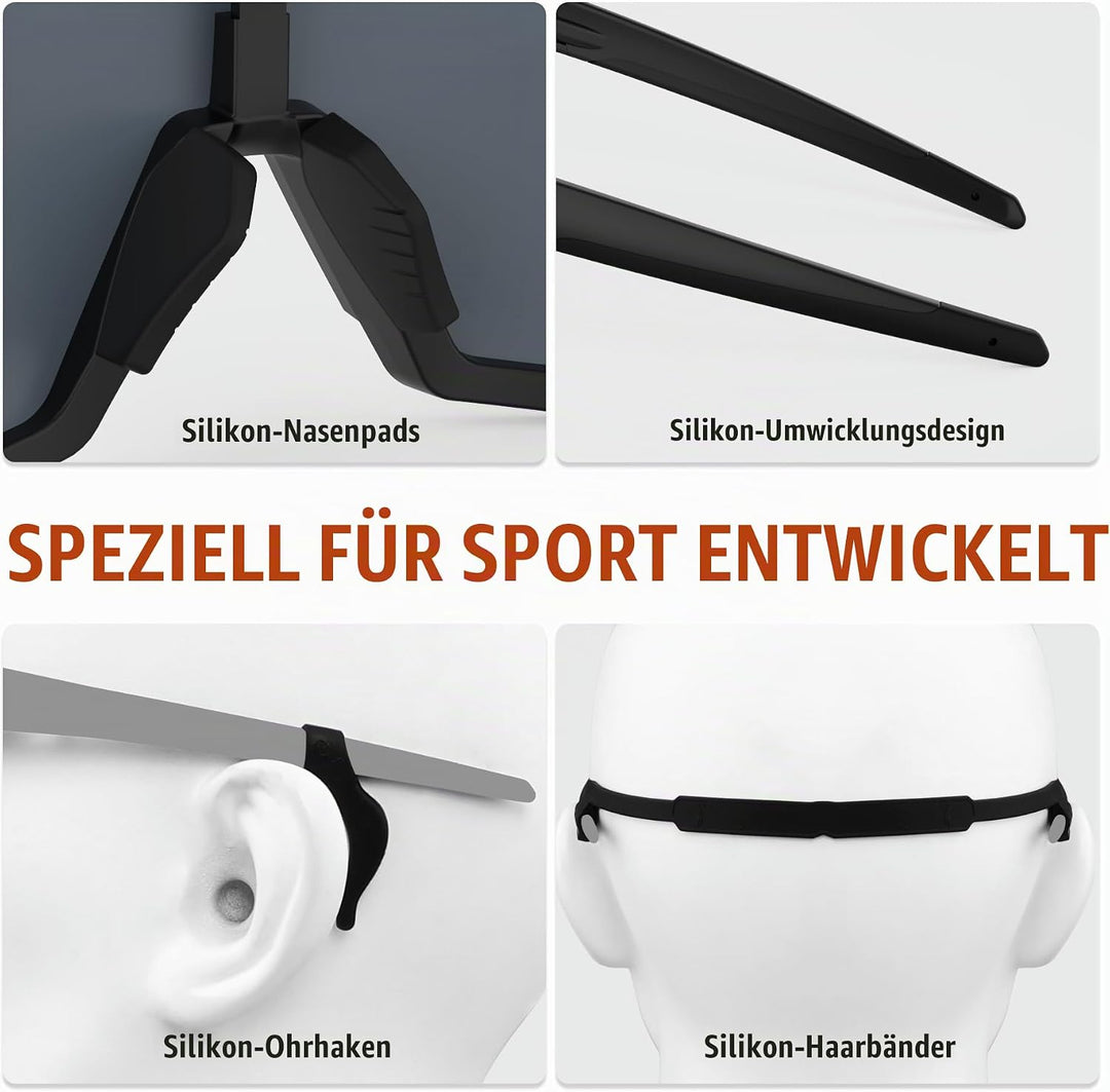 X-TIGER Fahrradbrille, Herren Damen Sportbrille, UV400 mit 5 Wechselgläser,Starker TR90 Frame, mit M
