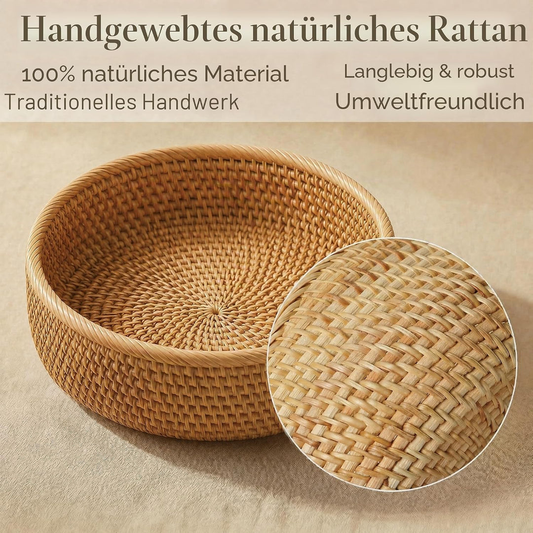 Runde Rattan Obstkörbe, Natürlicher Korbfruchtschalen, Geflochtene Aufbewahrungskörbe für Esszimmer