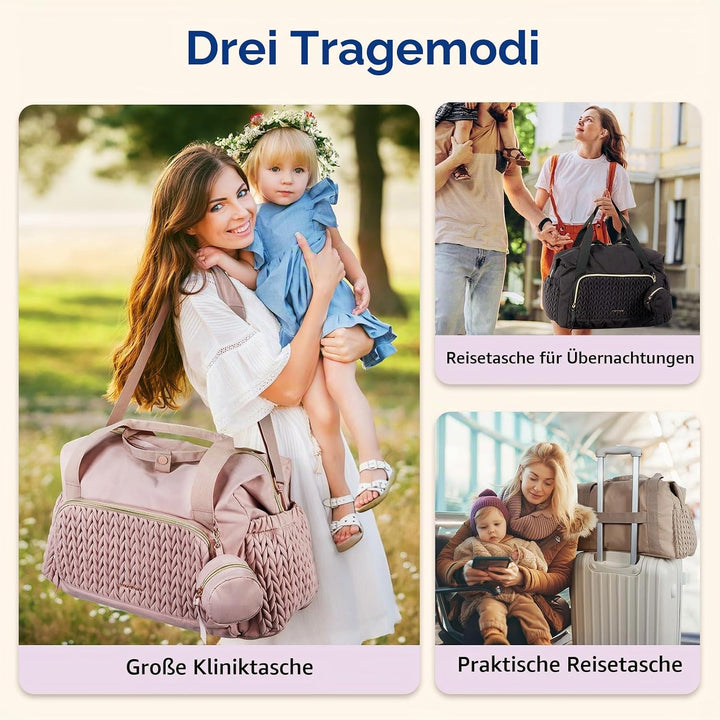 mommore Wickeltasche, geräumige Reise-Wickeltasche, Kliniktasche für die Geburt, Babytasche mit Schn