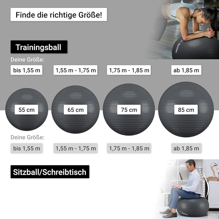 EliteAthlete Gymnastikball Sitzball Büro ergonomisch mit Anti Burst System - Fitness Pilates Schwang