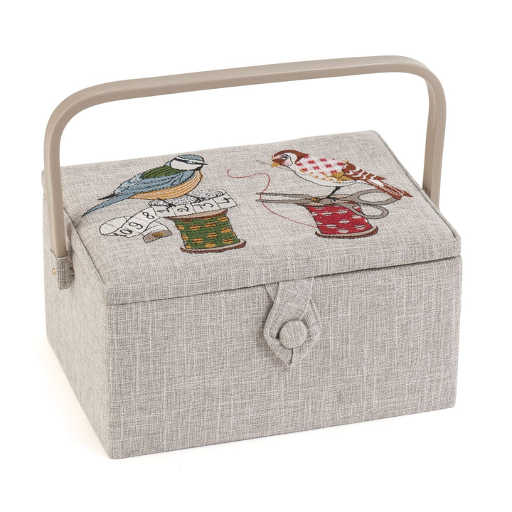 Hobby Gift Medium Näh-Aufbewahrungsbox, Holz/Stoff, Gestickte Vögel auf Spule, Gestickte Vögel auf S