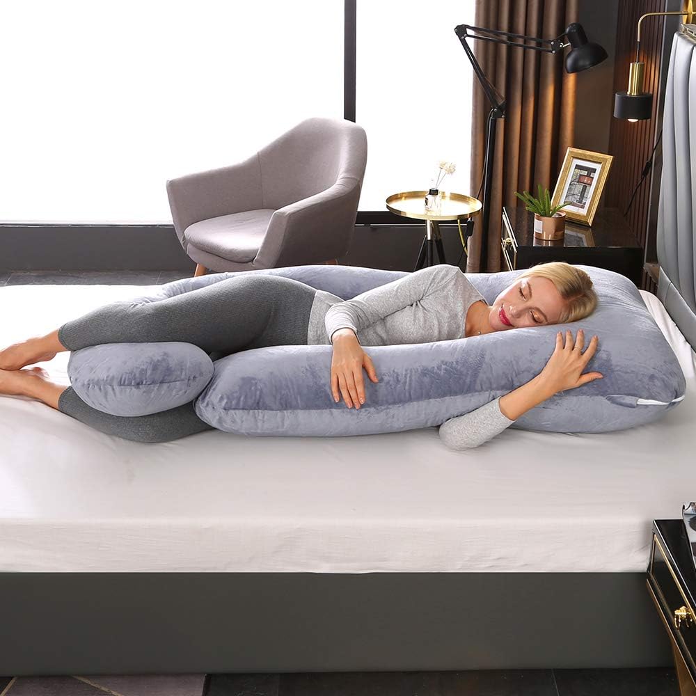 CALIYO Schwangerschaftskissen J Form,Stillkissen XXL-SeitenschläFerkissen mit Bezug,Pregnancy Pillow