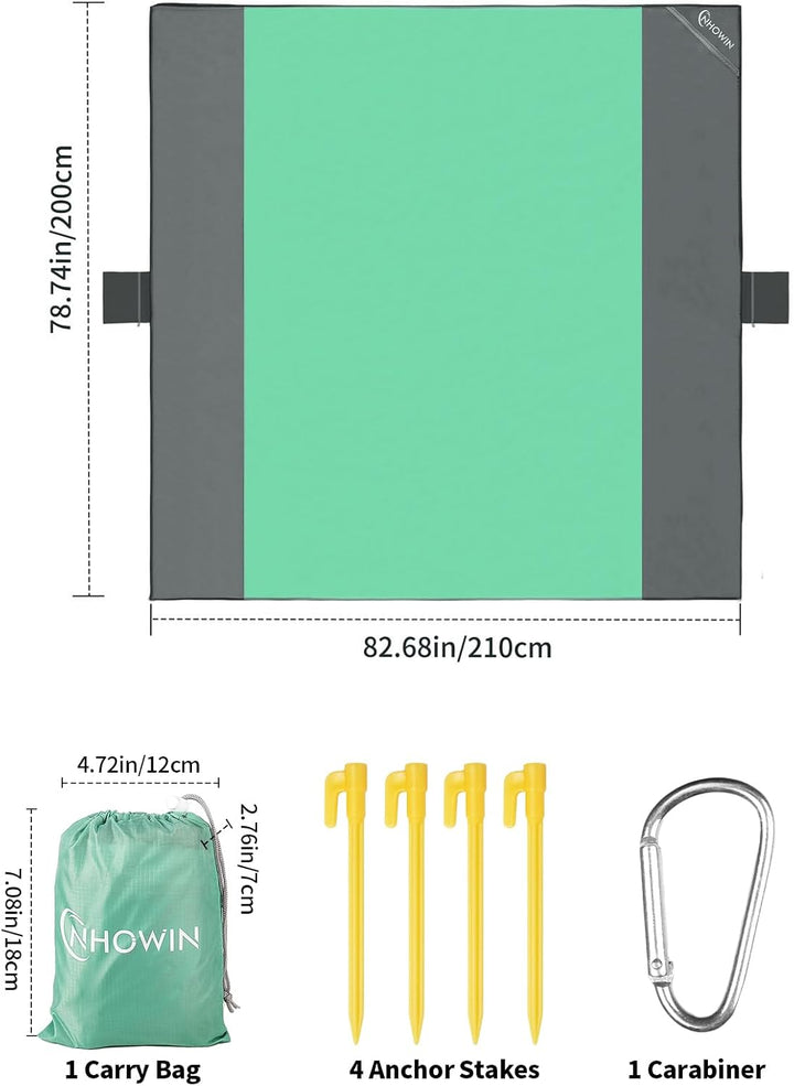 Strandmatte Stranddecke Sandfrei Wasserdicht, Super Gross 210 x 200cm Picknickdecke with 3 Reissvers