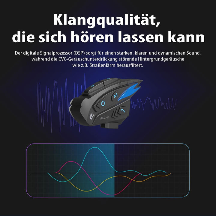 NavGear Motorrad-Helm-Headset: 8er-Set Motorrad-Intercom-Systeme für bis zu 8 Personen, 2.000 m (Hal