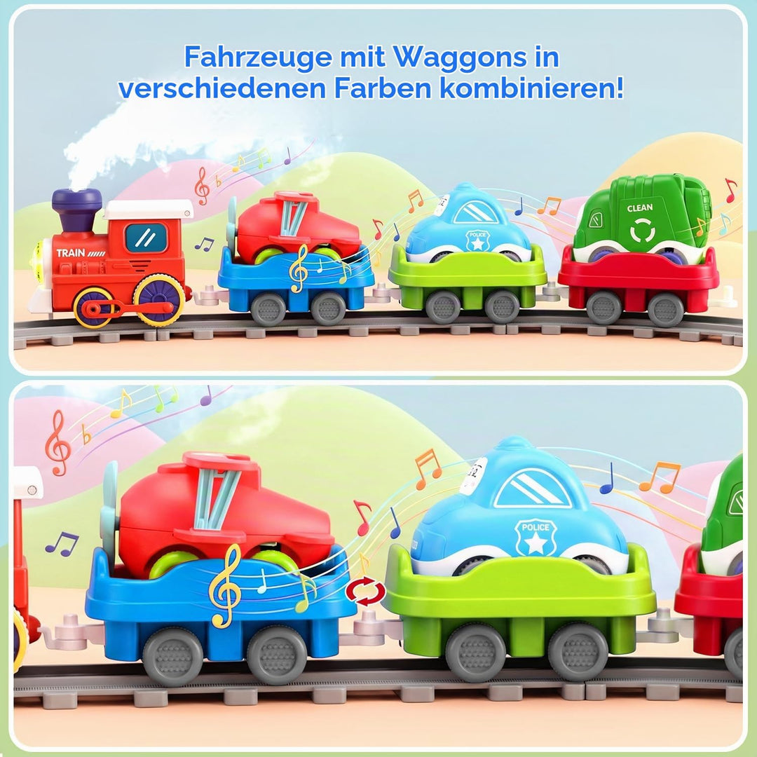 Elektrisches Eisenbahn Spielzeug für Kleinkinder mit Dampf, Licht &amp; Musik