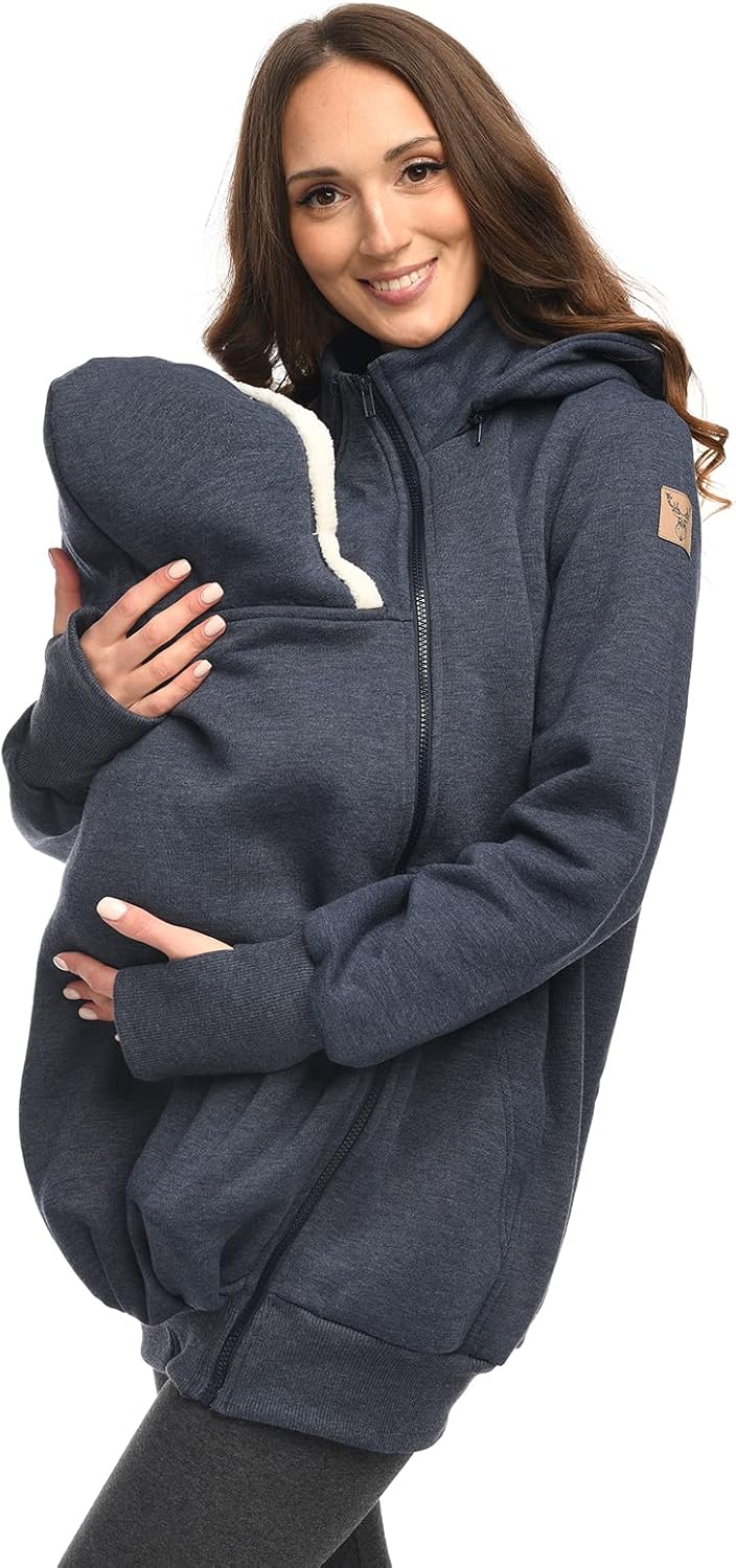 MijaCulture 3in1 Tragejacke Umstandspullover für Tragetuch für Babytrage Kängurujacke 4132 Jeans XXL