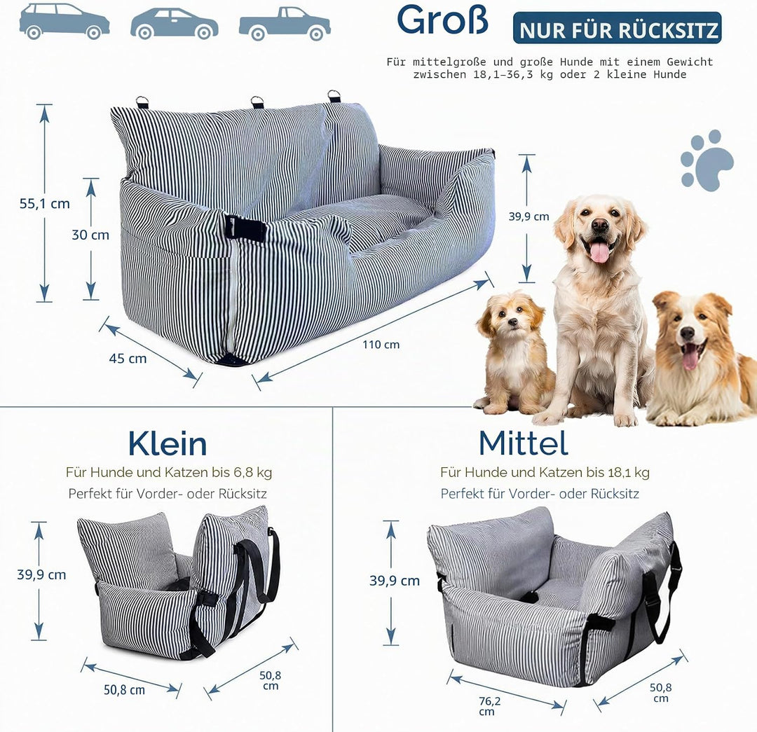 Hunde Autositz für Grosse Hunde bis 36 kg, Waschbares Hundebett Auto rückbank,Tragbarer Hundesitz Au