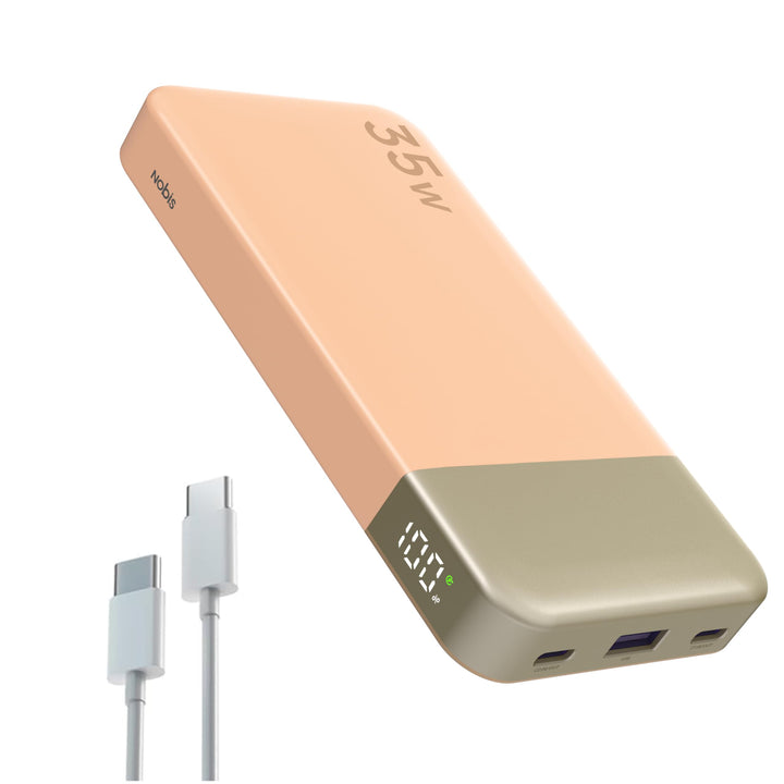 NOBIS 35W Power Bank 10000mAh, Externer Akku Mit Digitalanzeige Orange, Orange