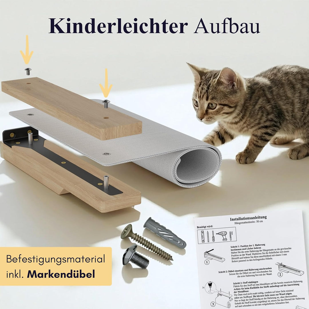 LUXOR Kletterwand Katzen Hängematte inkl. 2X Katzentreppe Wand &amp; Befestigungsmaterial - Stabilität u