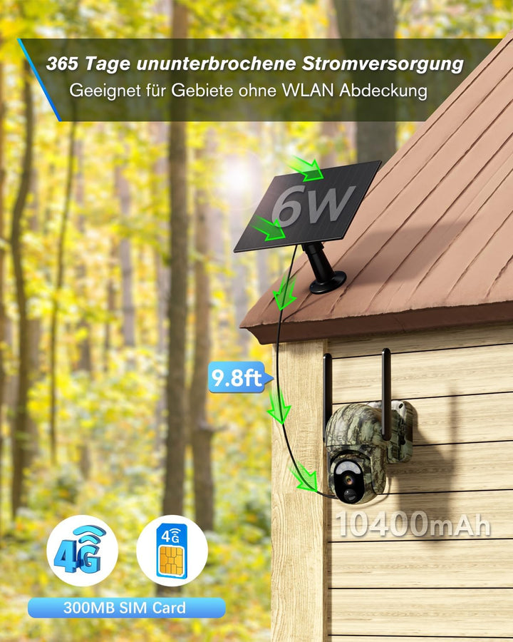 Xega 4G LTE Ohne WLAN Wildkamera Solar 2K PTZ Wildtierkamera mit SIM-Karte