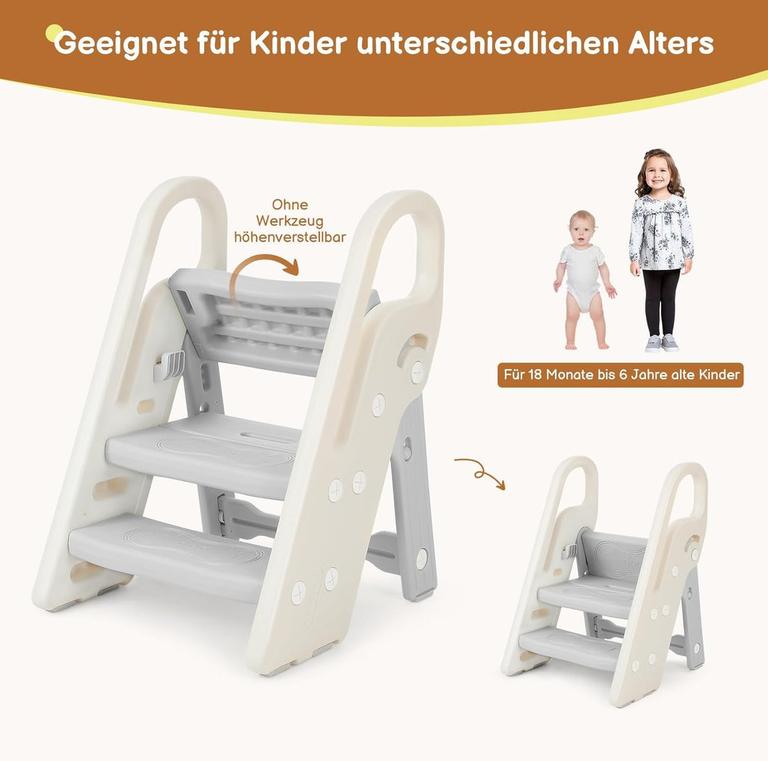 Onasti Tritthocker für Kinder, 2 Stufen - 3 Stufen Höhenverstellbar Kinderschemel, Trittschemel für
