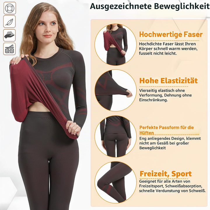 UNIQUEBELLA Thermo Unterwäsche Damen, Skiunterwäsche Atmungsaktiv Funktionsunterwäsche, Antibakterie
