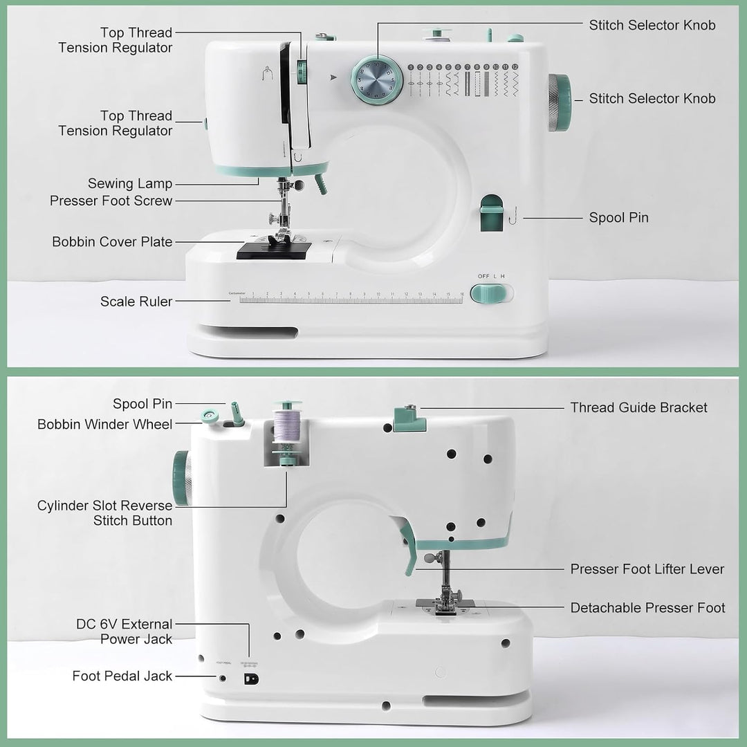 Nähmaschine für Anfänger und Kinder, Qoosea 12 Stichmuster Overlock Nähmaschine Einfach zu Bedienen,
