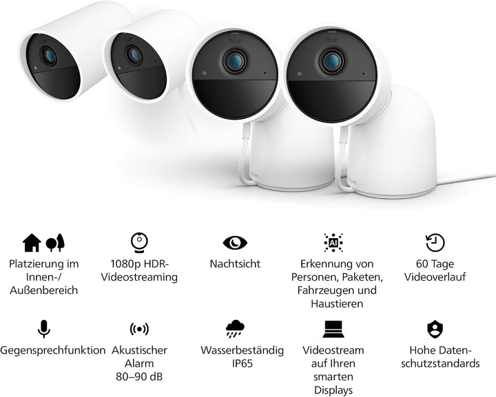Philips Hue Secure kabelgebundene Kamera mit Standfuss, Weiss, Weiss